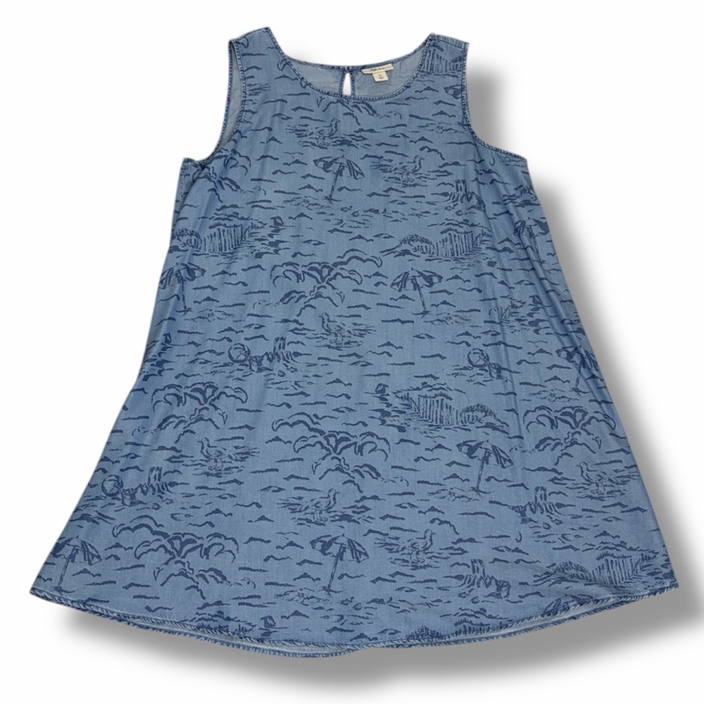 Style and Co Women's Summer Dress Size XL Chambray Denim Beach Print Vacation